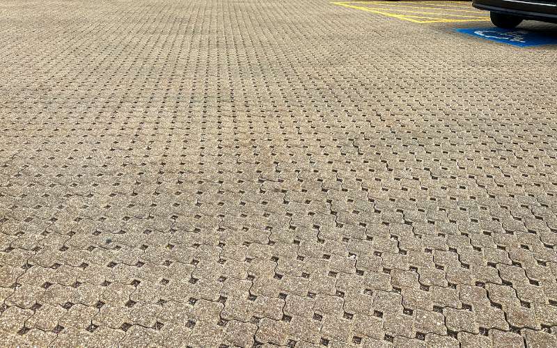 Interlocking paving units in a parking area